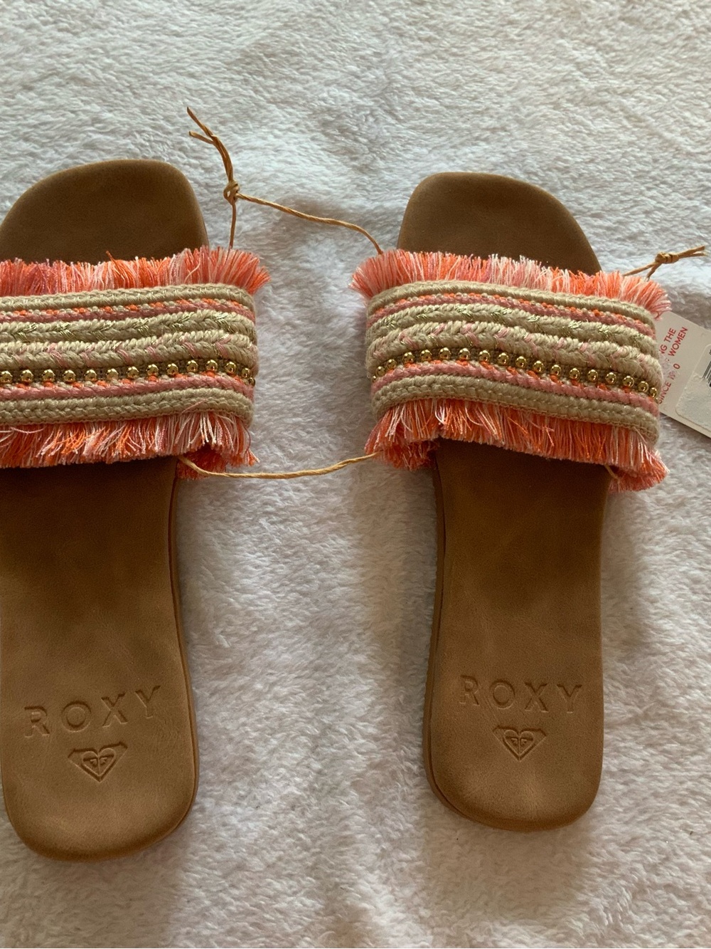 Roxy Women's Coral Fringe Slide Sandals with Braided Detail size 6 new. SKU 3183